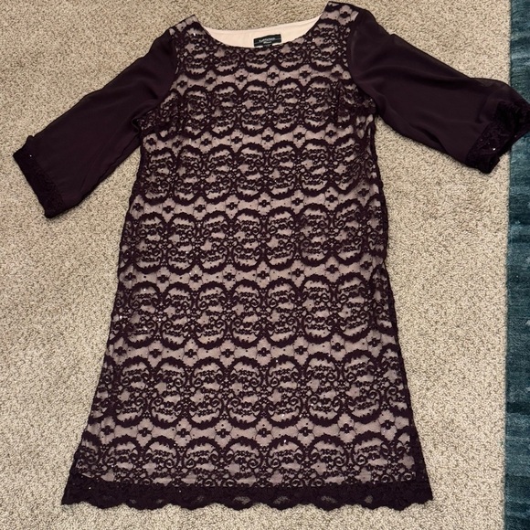 R&M Richards Plum Formal Lace Sequin Floral Sheath Dress 14W Mother of Bride - Picture 8 of 13